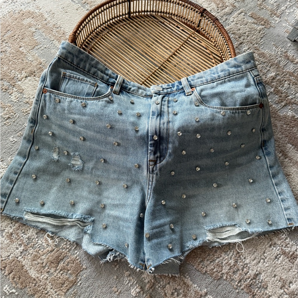 Blank NYC Light Blue Studded Jean Shorts